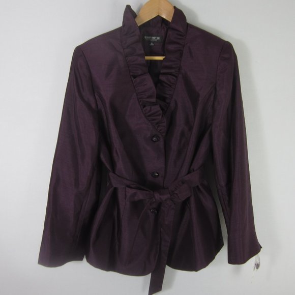 New John Meyer Womens 16W Berry Purple LS Ruffle Trim Blazer Sash NWT $300.00 XL - Picture 11 of 11